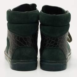 مملوكة مسبقًا Balenciaga Green Croc Embossed Leather and Suede High Top Sneakers Size 39