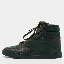 مملوكة مسبقًا Balenciaga Green Croc Embossed Leather and Suede High Top Sneakers Size 39