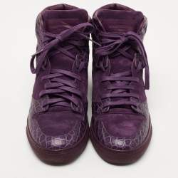 Pre Owned Balenciaga Purple Crocodile Leather and Suede High Top Sneakers Size 39
