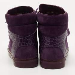 Pre Owned Balenciaga Purple Crocodile Leather and Suede High Top Sneakers Size 39