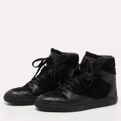 Balenciaga Black Croc Embossed Leather and Suede High Top Sneakers Size 39