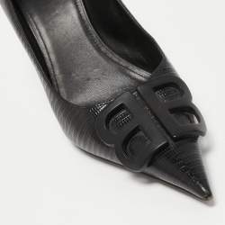 Pre Owned Balenciaga Black Lizard Embossed Leather BB Pumps Size 38