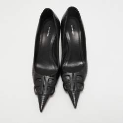 Pre Owned Balenciaga Black Lizard Embossed Leather BB Pumps Size 38