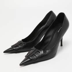 Pre Owned Balenciaga Black Lizard Embossed Leather BB Pumps Size 38