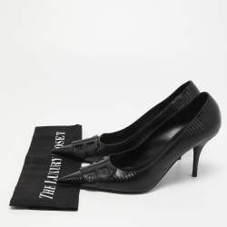 Pre Owned Balenciaga Black Lizard Embossed Leather BB Pumps Size 38