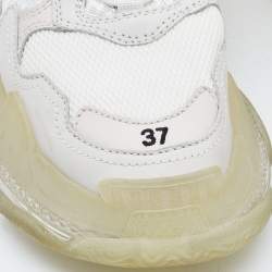 Pre Owned Balenciaga White Leather and Mesh Triple S Clear Sneakers Size 37