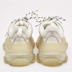 Pre Owned Balenciaga White Leather and Mesh Triple S Clear Sneakers Size 37