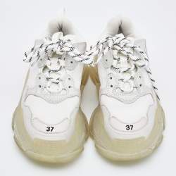 Pre Owned Balenciaga White Leather and Mesh Triple S Clear Sneakers Size 37