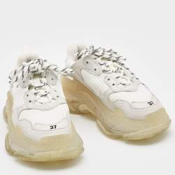 Pre Owned Balenciaga White Leather and Mesh Triple S Clear Sneakers Size 37