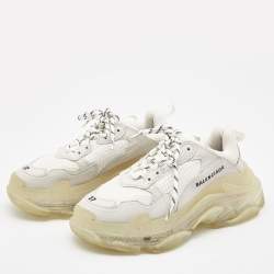 Pre Owned Balenciaga White Leather and Mesh Triple S Clear Sneakers Size 37