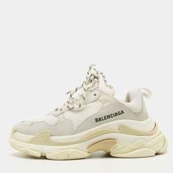 Pre Owned Balenciaga White/Grey Leather and Mesh Triple S Sneakers Size 36