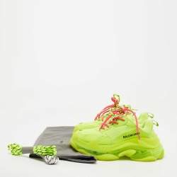 Pre Owned Balenciaga Neon Green Leather and Mesh Triple S Clear Sneakers Size 36