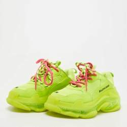 Pre Owned Balenciaga Neon Green Leather and Mesh Triple S Clear Sneakers Size 36