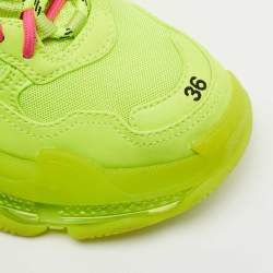 Pre Owned Balenciaga Neon Green Leather and Mesh Triple S Clear Sneakers Size 36