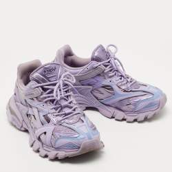 Pre Owned Balenciaga Purple Leather and Mesh Track Sneakers Size 40