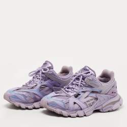 Pre Owned Balenciaga Purple Leather and Mesh Track Sneakers Size 40