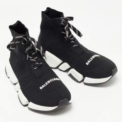 Pre Owned Balenciaga Black Knit Fabric Speed Trainer Lace Up Sneakers Size 36