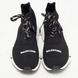 Pre Owned Balenciaga Black Knit Fabric Speed Trainer Lace Up Sneakers Size 36