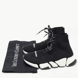 Pre Owned Balenciaga Black Knit Fabric Speed Trainer Lace Up Sneakers Size 36