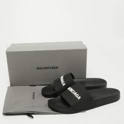 Pre Owned Balenciaga Black Rubber Flat Slides Size 41
