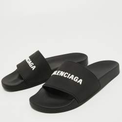 Pre Owned Balenciaga Black Rubber Flat Slides Size 41