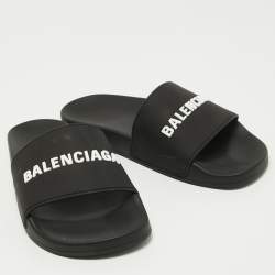 Pre Owned Balenciaga Black Rubber Flat Slides Size 41