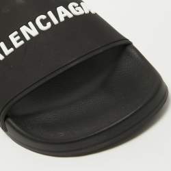 Pre Owned Balenciaga Black Rubber Flat Slides Size 41