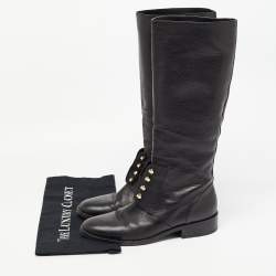 Pre Owned Balenciaga Black Leather Knee Length Boots Size 40