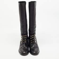 Pre Owned Balenciaga Black Leather Knee Length Boots Size 40