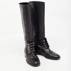 Pre Owned Balenciaga Black Leather Knee Length Boots Size 40