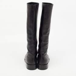 Pre Owned Balenciaga Black Leather Knee Length Boots Size 40