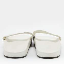 Pre Owned Balenciaga White Leather Logo Flat Slide Sandals Size 39