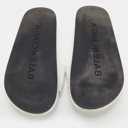 Pre Owned Balenciaga White Leather Logo Flat Slide Sandals Size 39