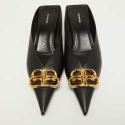 Pre Owned Balenciaga Black Leather Knife Mules Size 38