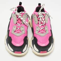 Pre Owned Balenciaga Multicolor Leather and Mesh Triple S Low Top Sneakers Size 39