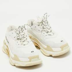 Pre Owned Balenciaga White Leather and Mesh Triple S Sneakers Size 40