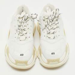 Pre Owned Balenciaga White Leather and Mesh Triple S Sneakers Size 40