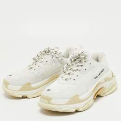 Pre Owned Balenciaga White Leather and Mesh Triple S Sneakers Size 40