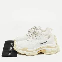 Pre Owned Balenciaga White Leather and Mesh Triple S Sneakers Size 40