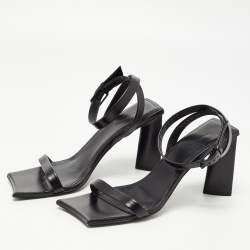 Pre Owned Balenciaga Black Leather Square Toe Sandals Size 36