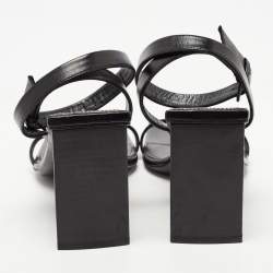 Pre Owned Balenciaga Black Leather Square Toe Sandals Size 36