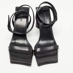 Pre Owned Balenciaga Black Leather Square Toe Sandals Size 36