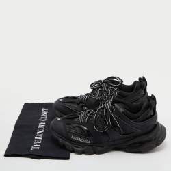 Pre Owned Balenciaga Black Leather, Neoprene and Mesh Track Sneakers Size 38