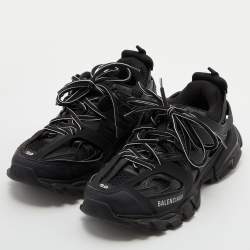 Pre Owned Balenciaga Black Leather, Neoprene and Mesh Track Sneakers Size 38