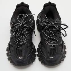 Pre Owned Balenciaga Black Leather, Neoprene and Mesh Track Sneakers Size 38
