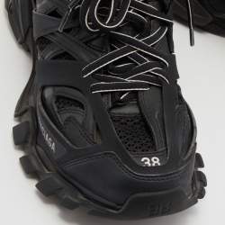 Pre Owned Balenciaga Black Leather, Neoprene and Mesh Track Sneakers Size 38