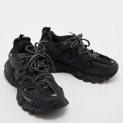 Pre Owned Balenciaga Black Leather, Neoprene and Mesh Track Sneakers Size 38