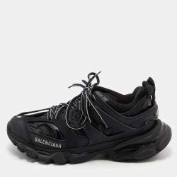 Pre Owned Balenciaga Black Leather, Neoprene and Mesh Track Sneakers Size 38