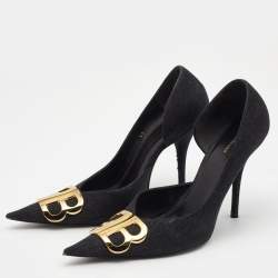 مملوكة مسبقًا Balenciaga Black Denim BB Knife Pumps Size 39