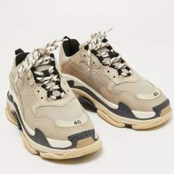 Balenciaga Grey Leather and Mesh Triple S Sneakers Size 40
